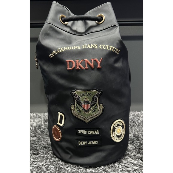 DKNY Bag Black Capsule Bucket Embroidered Patch Y2K Vintage 90s Sportswear - Picture 1 of 10